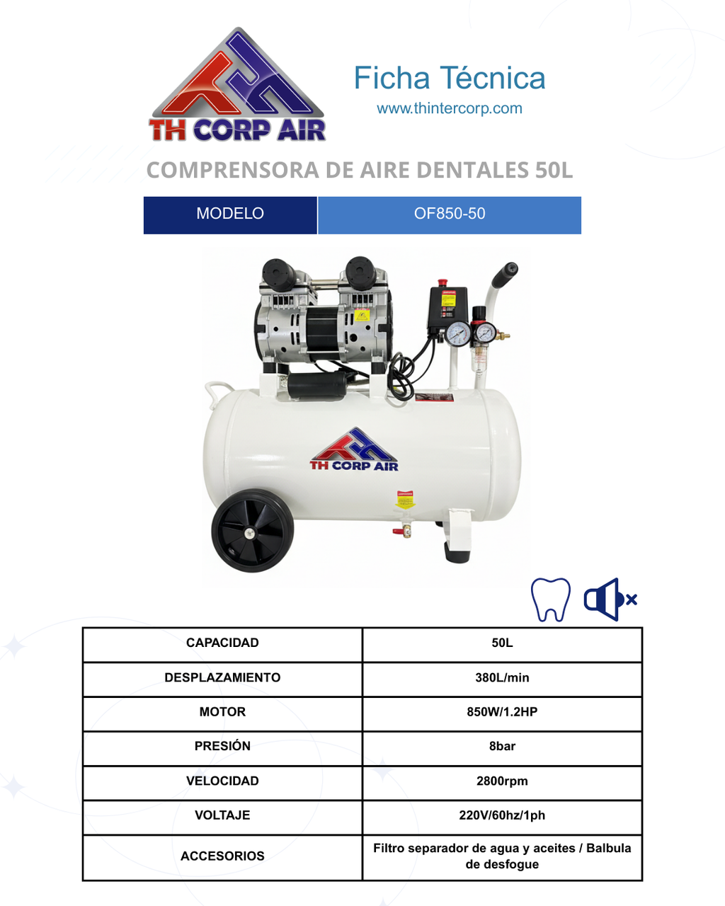 COMPRESORA DE AIRE DENTAL 50L - 1.2HP