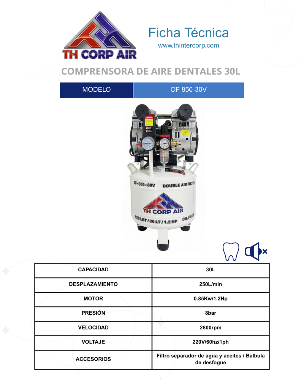 COMPRENSORA DE AIRE DENTALES 30L COMPRIMIDO